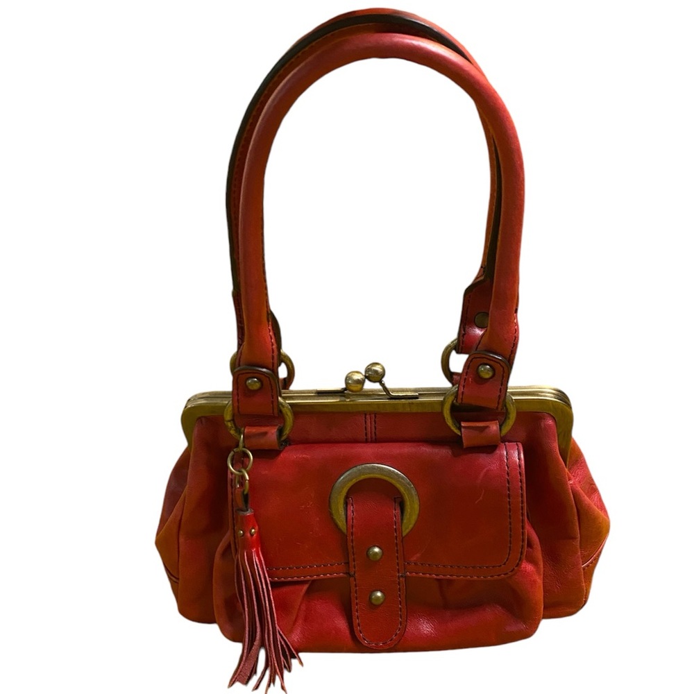 Vintage Y2K Hype Cherry Red Front Buckle Top Handles Satchel